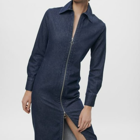 NWT ZARA ZIPPERED DENIM DRESS ZW COLLECTION Sz M - Picture 2 of 10